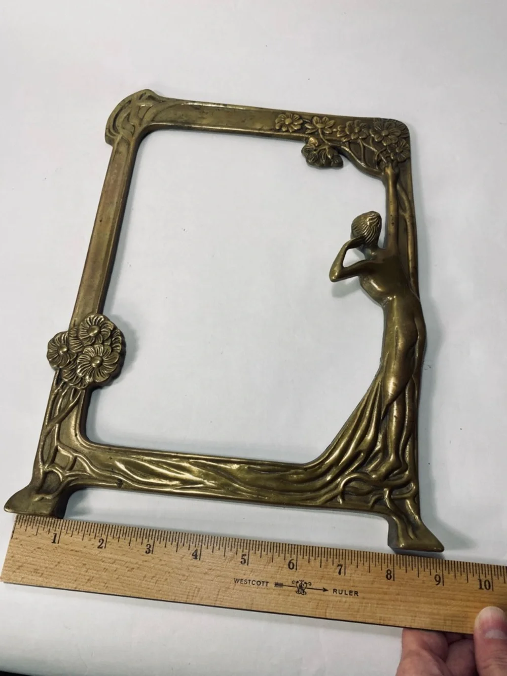 Art Nouveau Brass Lady by the Lake Decorative Photo or Mirror Frame